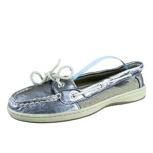 SPERRY Women  Boat Shoe Silver Leather Sz 8 Medium Gently Used‎ 2025